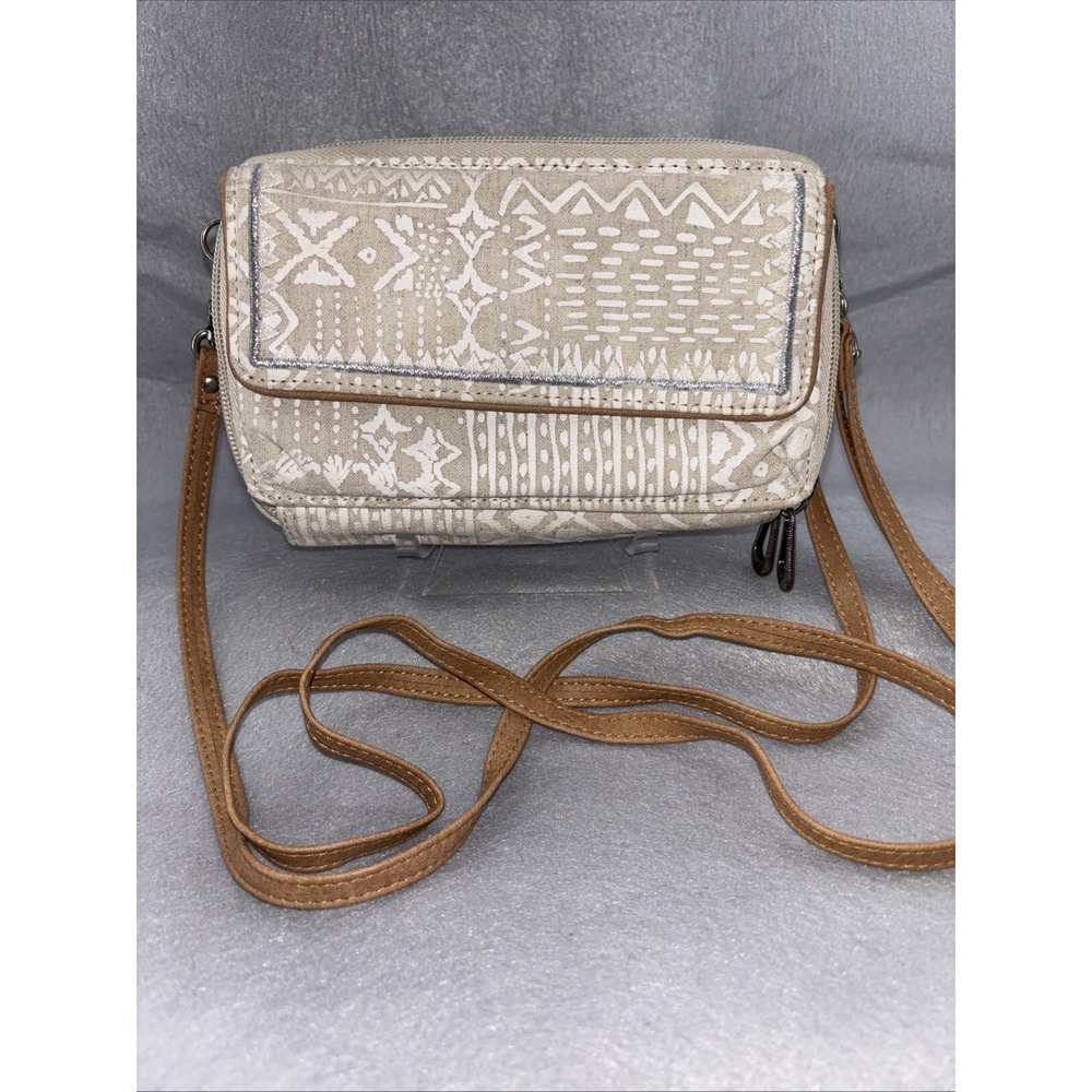 Sakroots LUNA Zip Around‎ Wallet Wristlet Crossbody Smartphone Holder Tan White